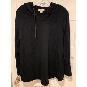 Style & Co. V-neck Hoodie Pullover Black Size Large Long Sleeves and Drawstring